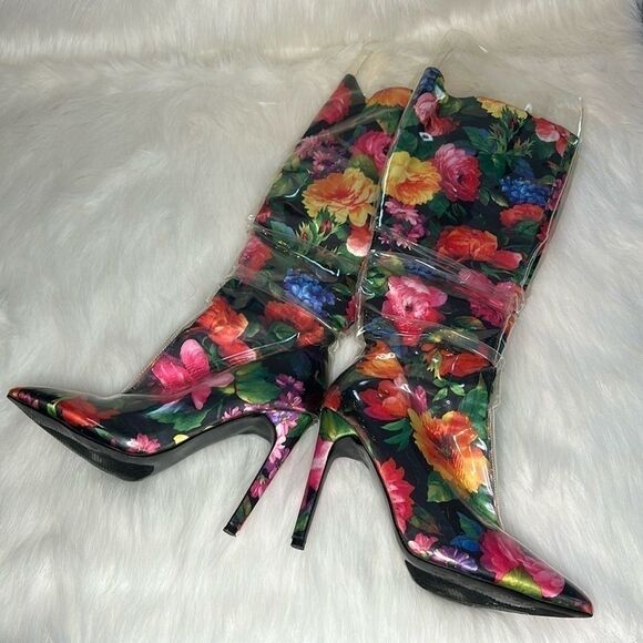 Lemon Drop by Privileged Thigh High Heel Floral Fashion Rain Boots - Picture 6 of 10